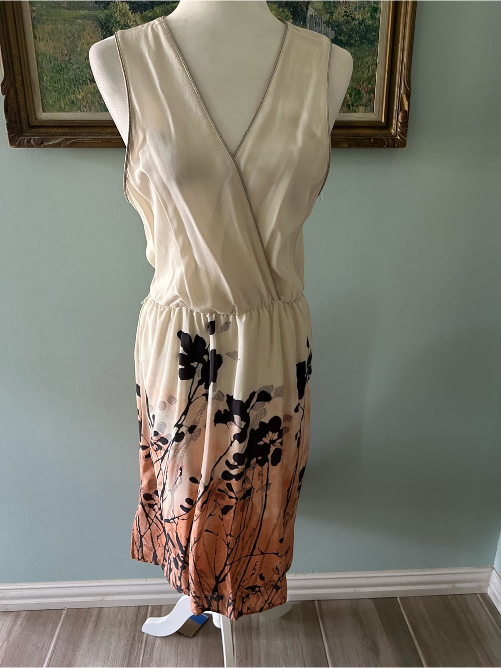 Akiko Cream to Peach Ombre Midi Dress with Black Floral